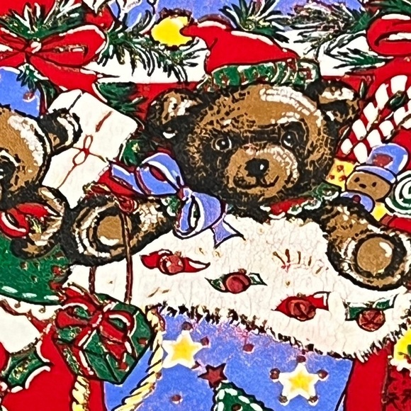 Vintage Holiday Time Christmas Bear Stockings 1980s Ugly Sweater Sweatshirt - Picture 4 of 8
